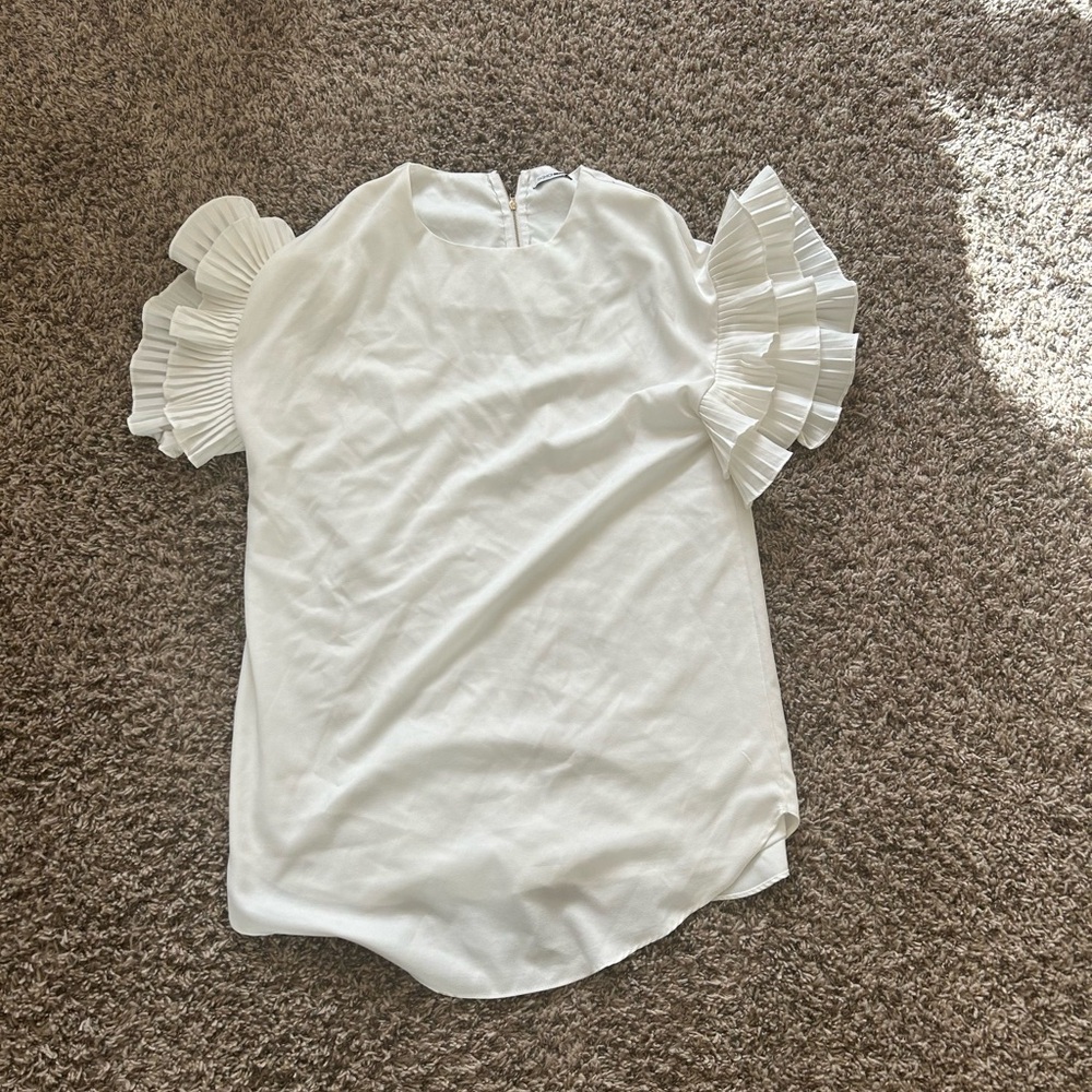 White Ruffled Short Sleeve Dress